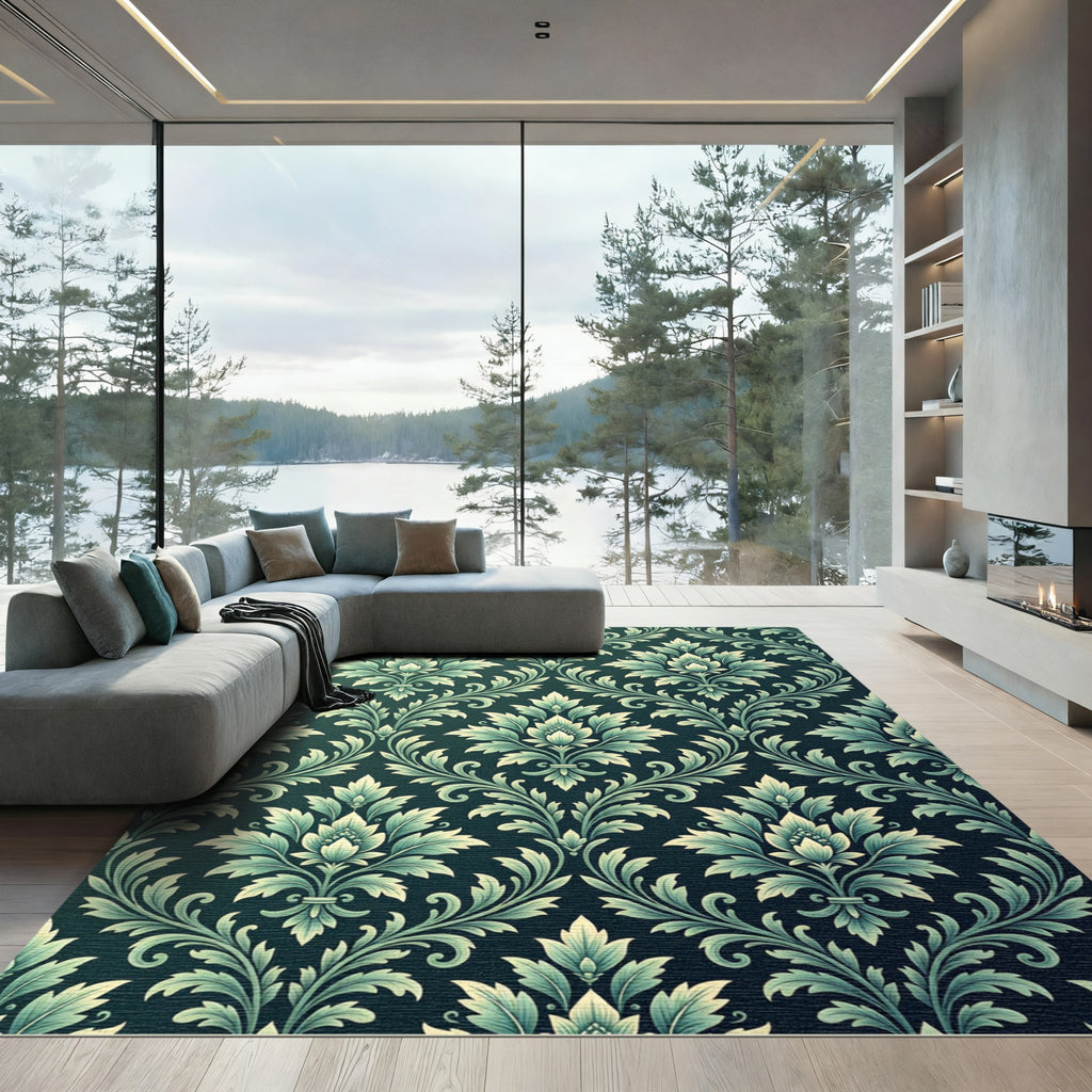 Emerald Floral Damask Medallion Rug