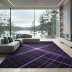 Luminous Purple Cyber Grid Lines Rug