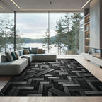 Monochrome Geometric Wood Plank Art Rug