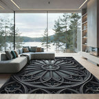 Gothic Charcoal Architectural Rose Medallion Rug