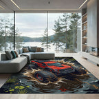 Dynamic Red Offroad Monster Truck Splash Rug