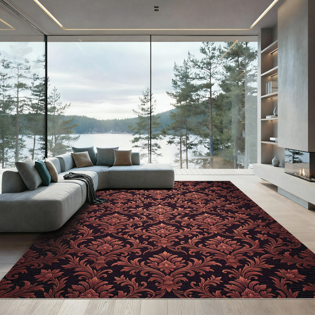 Antique Bronze Acanthus Leaf Pattern Rug