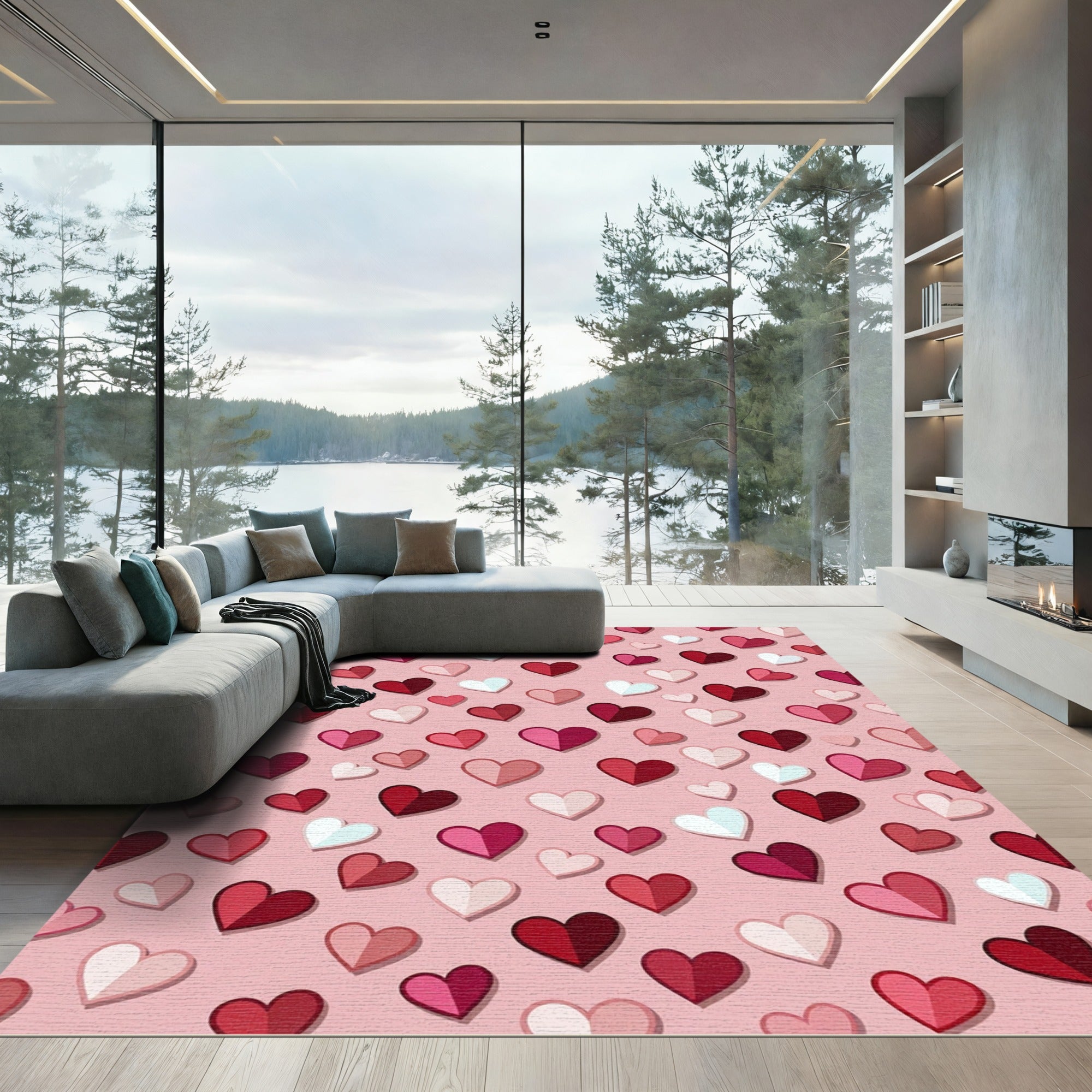 Pink Red Heart Collection Rug