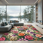 Vintage Rose and Clematis Botanical Garden Rug