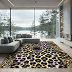 Symmetrical Golden Leopard Face Animal Skin Rug
