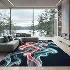Modern Ethereal Coral and Teal Swirl Rug