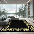 Golden Baroque Floral Scroll Frame Rug