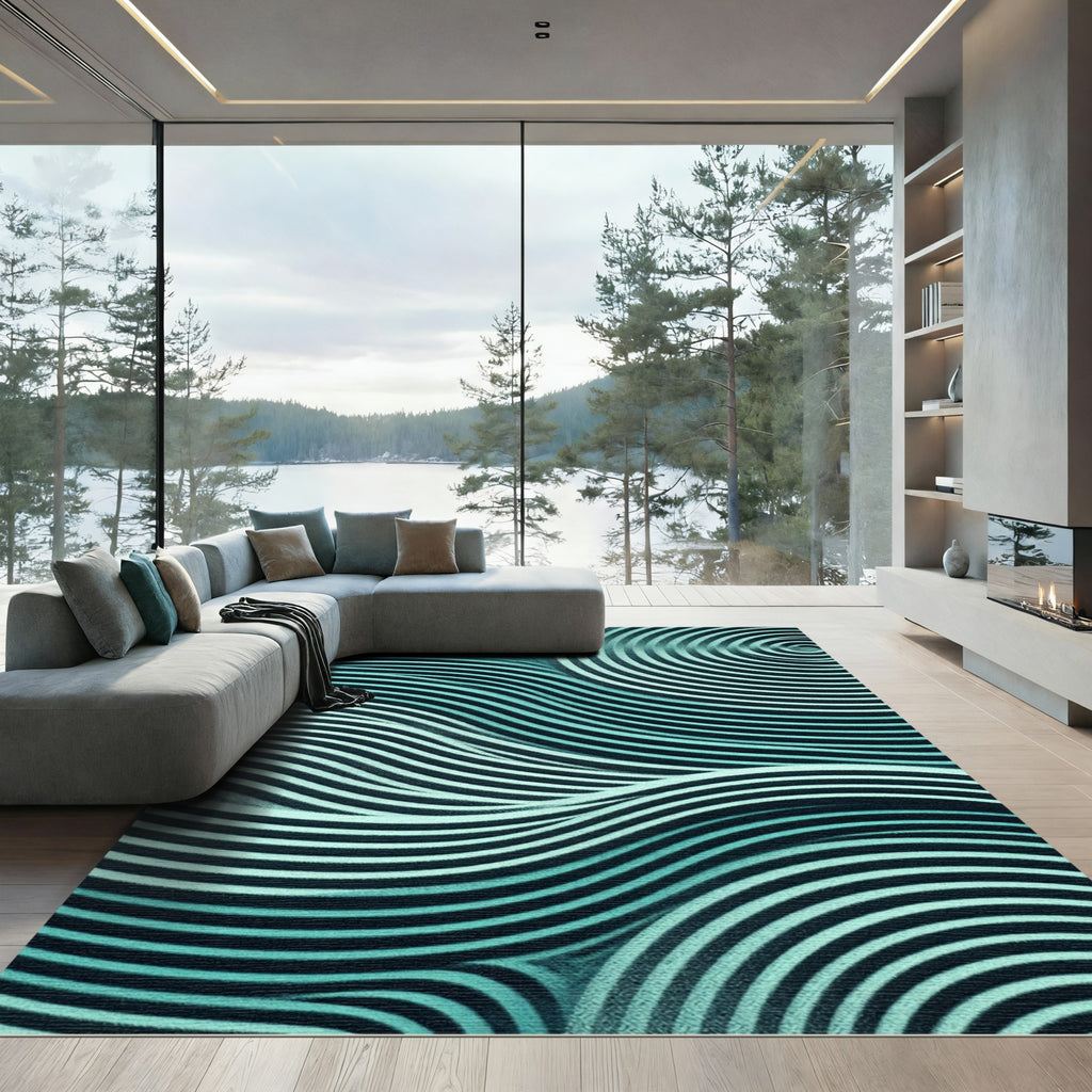 Aqua Swirl Ribbed Wave Rug