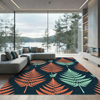 Bold Orange and Mint Fern Foliage Rug