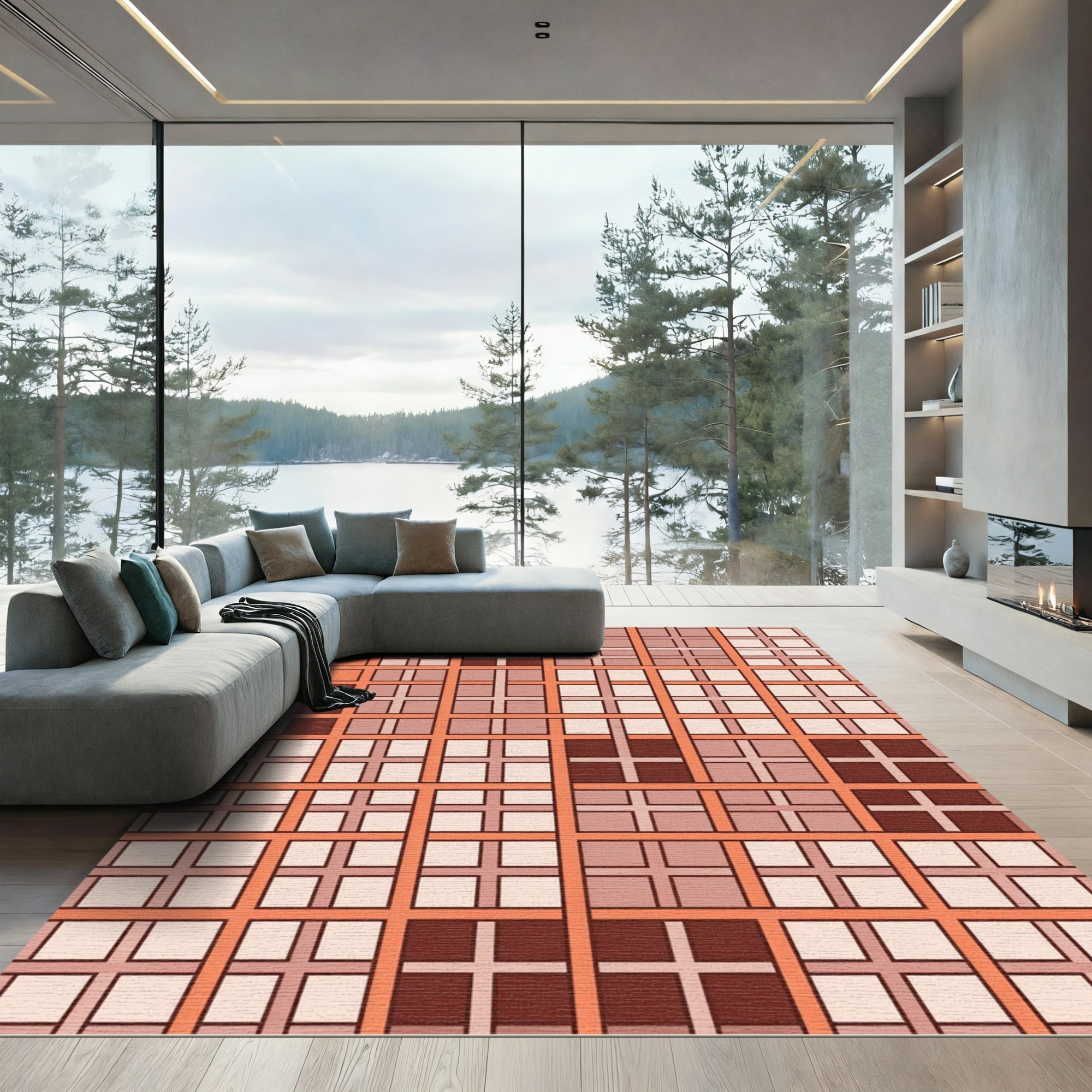 Modern Tonal Earthy Geometric Plaid Rug
