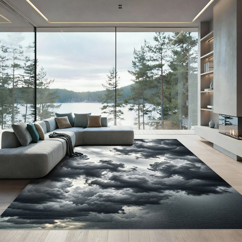 Dramatic Gray Stormy Cloudscape Rug