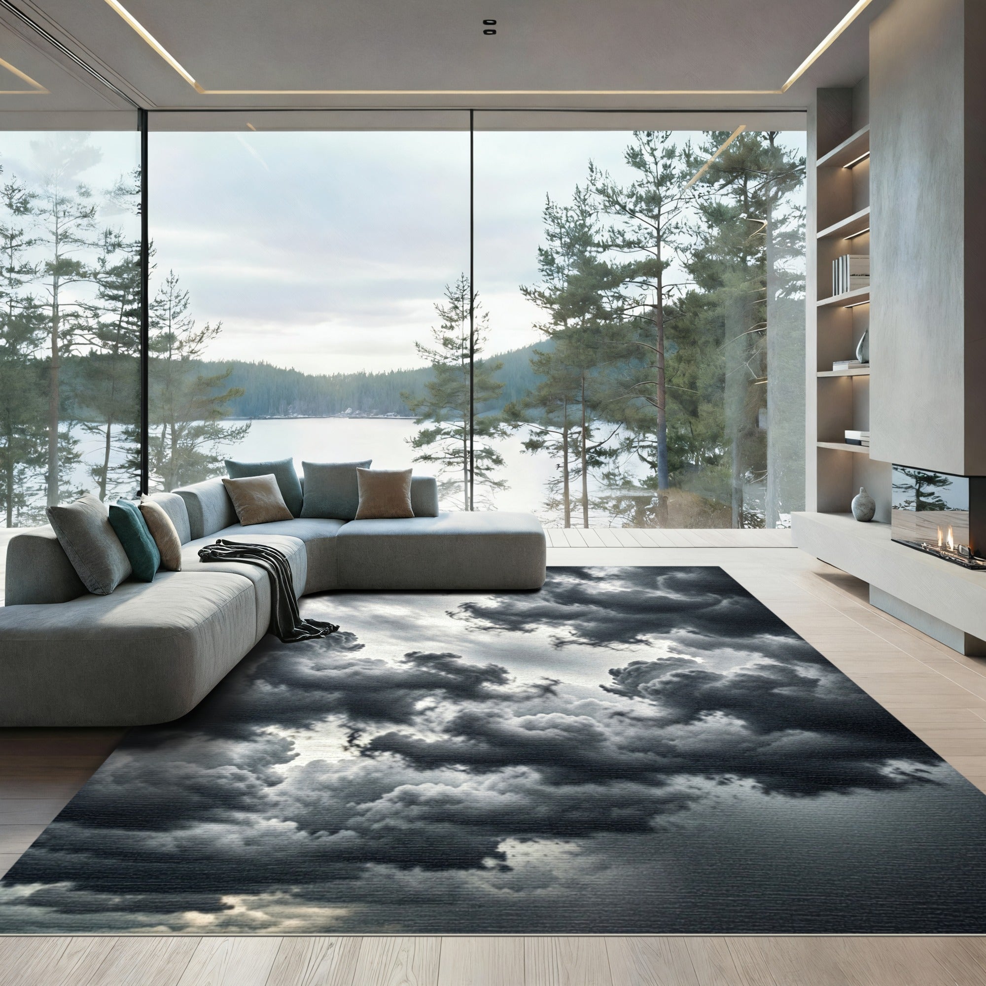 Dramatic Gray Stormy Cloudscape Rug