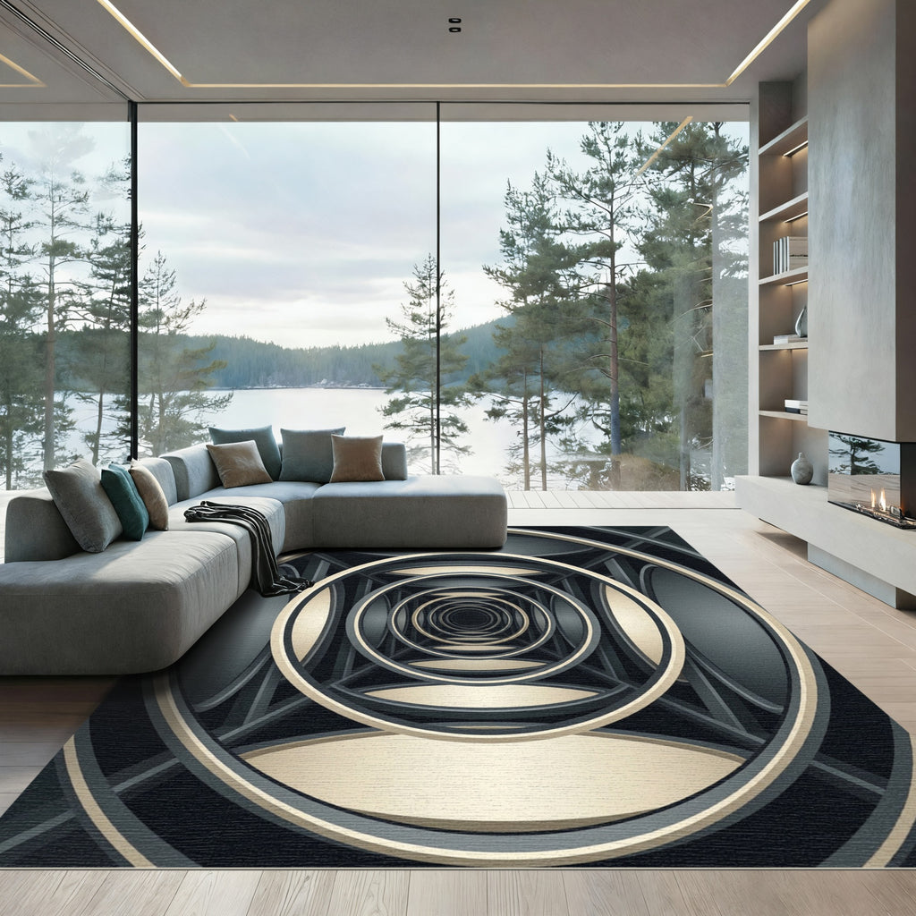 Modern Gold Circular Infinity Tunnel Rug