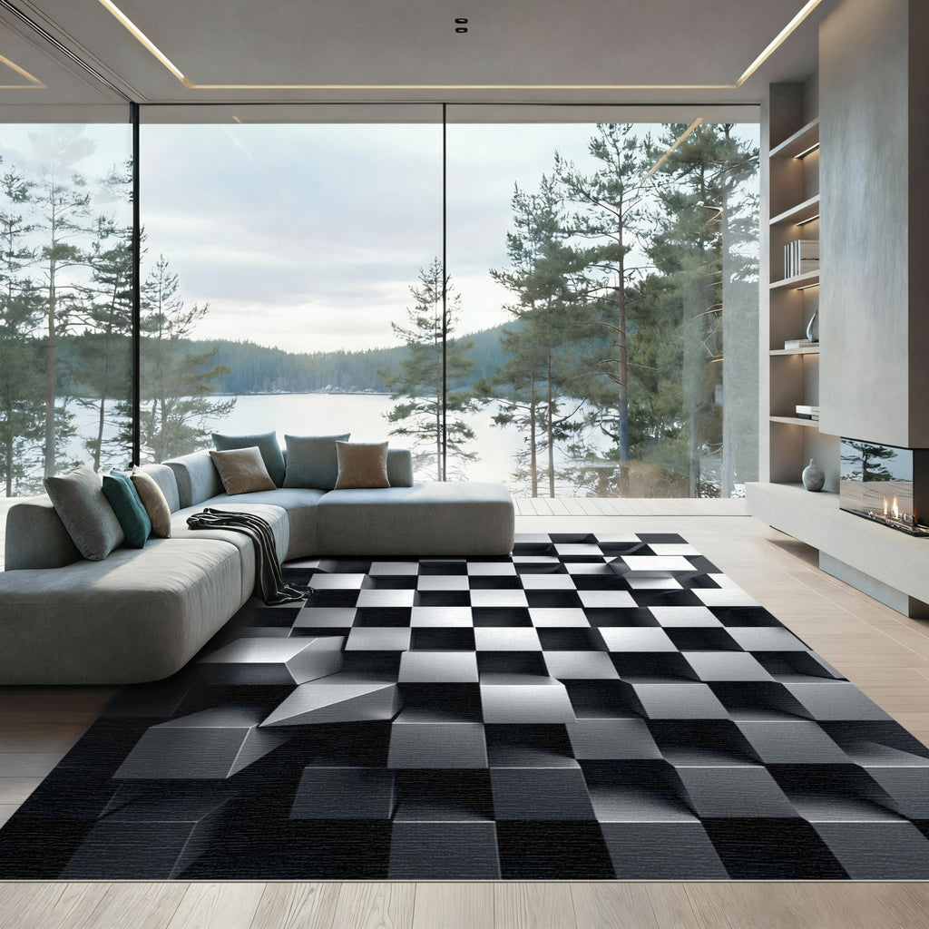Monochromatic Three Dimensional Metallic Cube Structure Rug