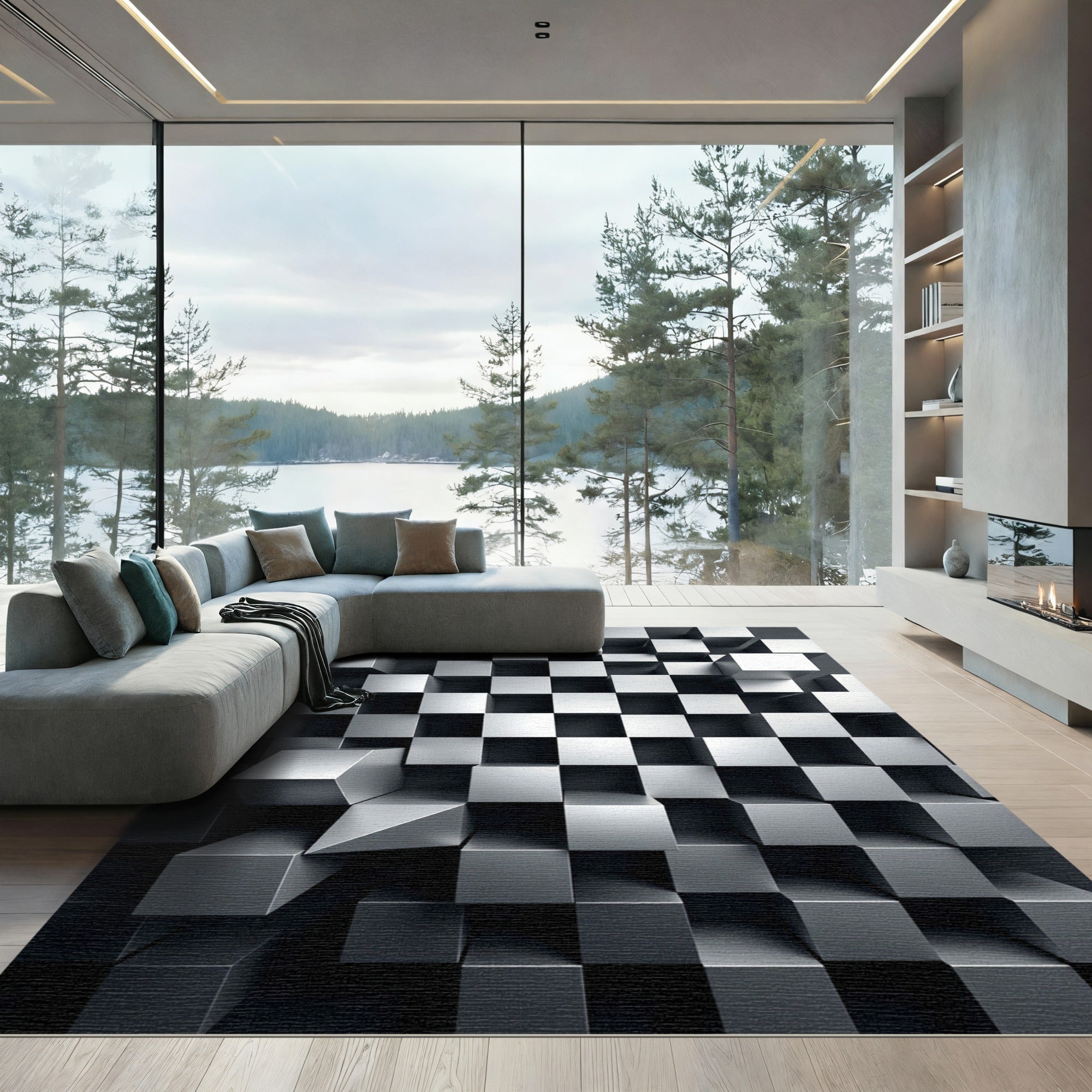 Monochromatic Three Dimensional Metallic Cube Structure Rug