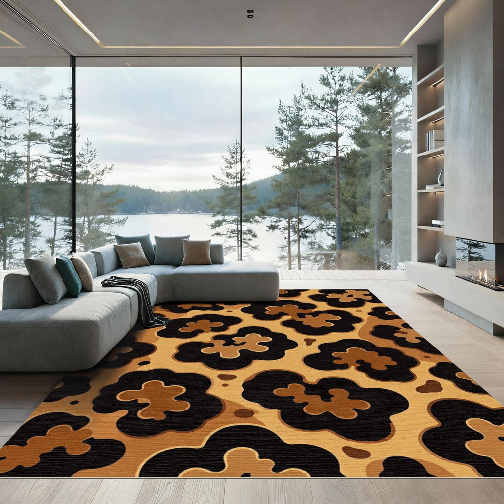 Golden Brown Abstract Spots Rug