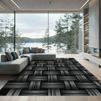 Minimalist Charcoal Woven Basket Weave Rug