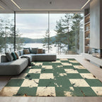 Distressed Green Cream Checkerboard Splatter Rug