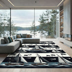 Graphic Monochromatic Nautical Sailboat Striped Rug
