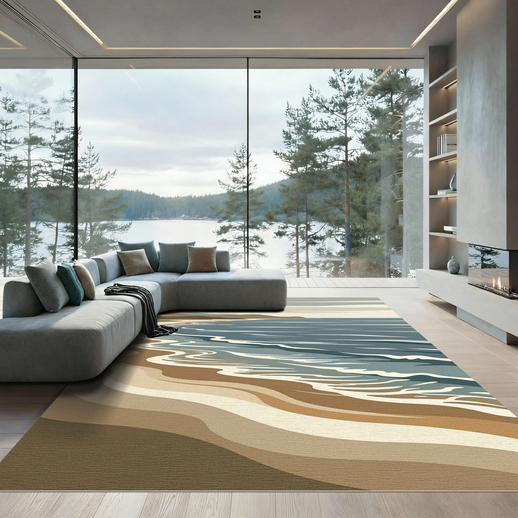 Coastal Beach Waves Scenic Rug