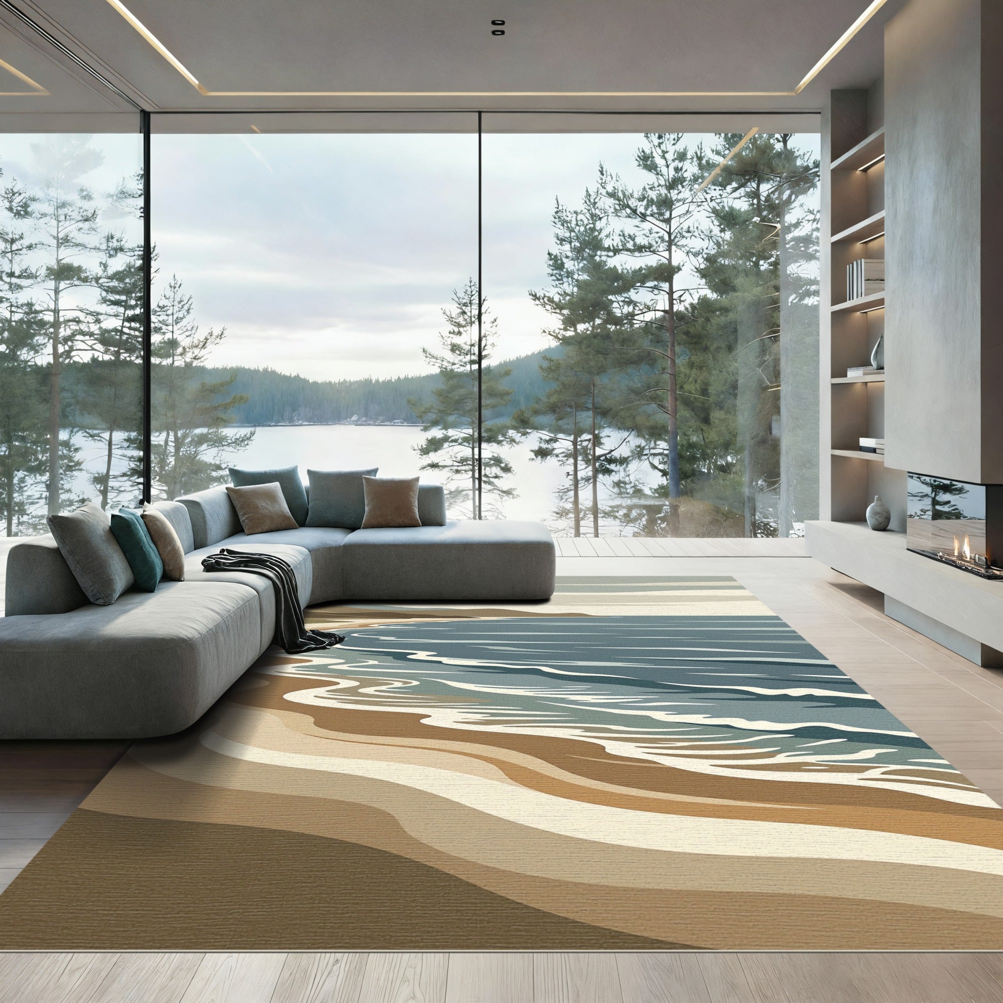 Coastal Beach Waves Scenic Rug