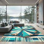 Coastal Teal White Striped Umbrella Ray Rug