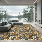Golden Blue White Floral Garland Rug