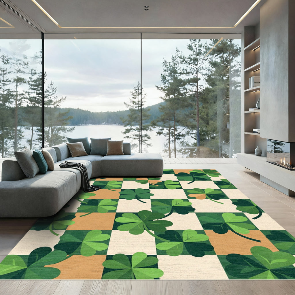 Sage Checkerboard Clover Leaf Meadow Rug