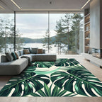 Lush Green Tropical Leaf Overlay Rug