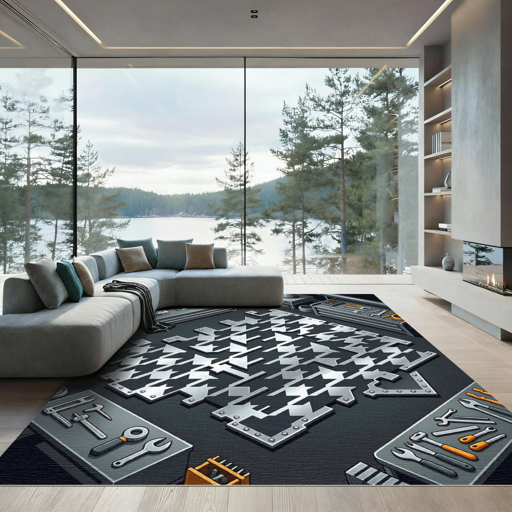 Geometric Houndstooth Metallic Chrome Rug
