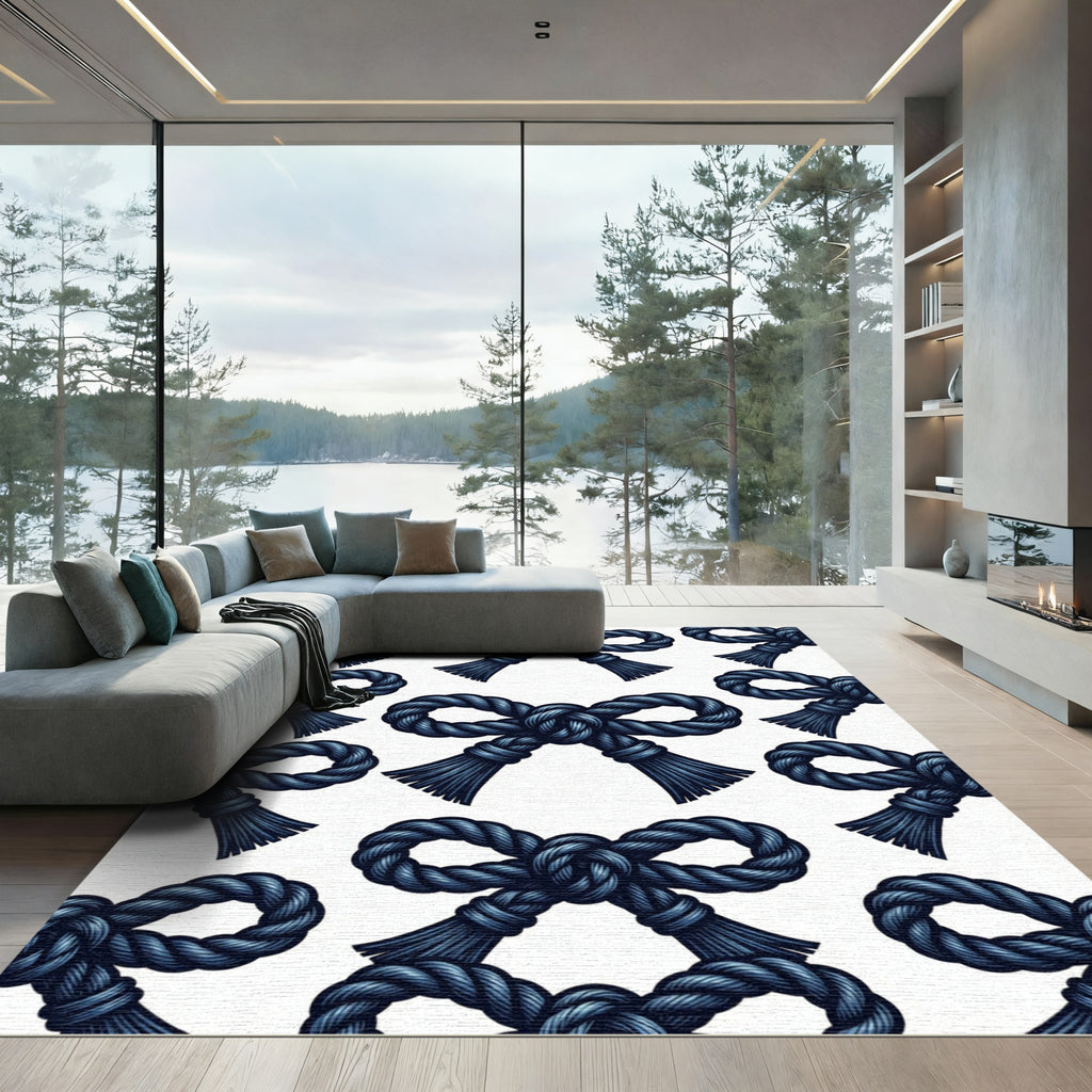 Navy Nautical Rope Knot Bow Rug