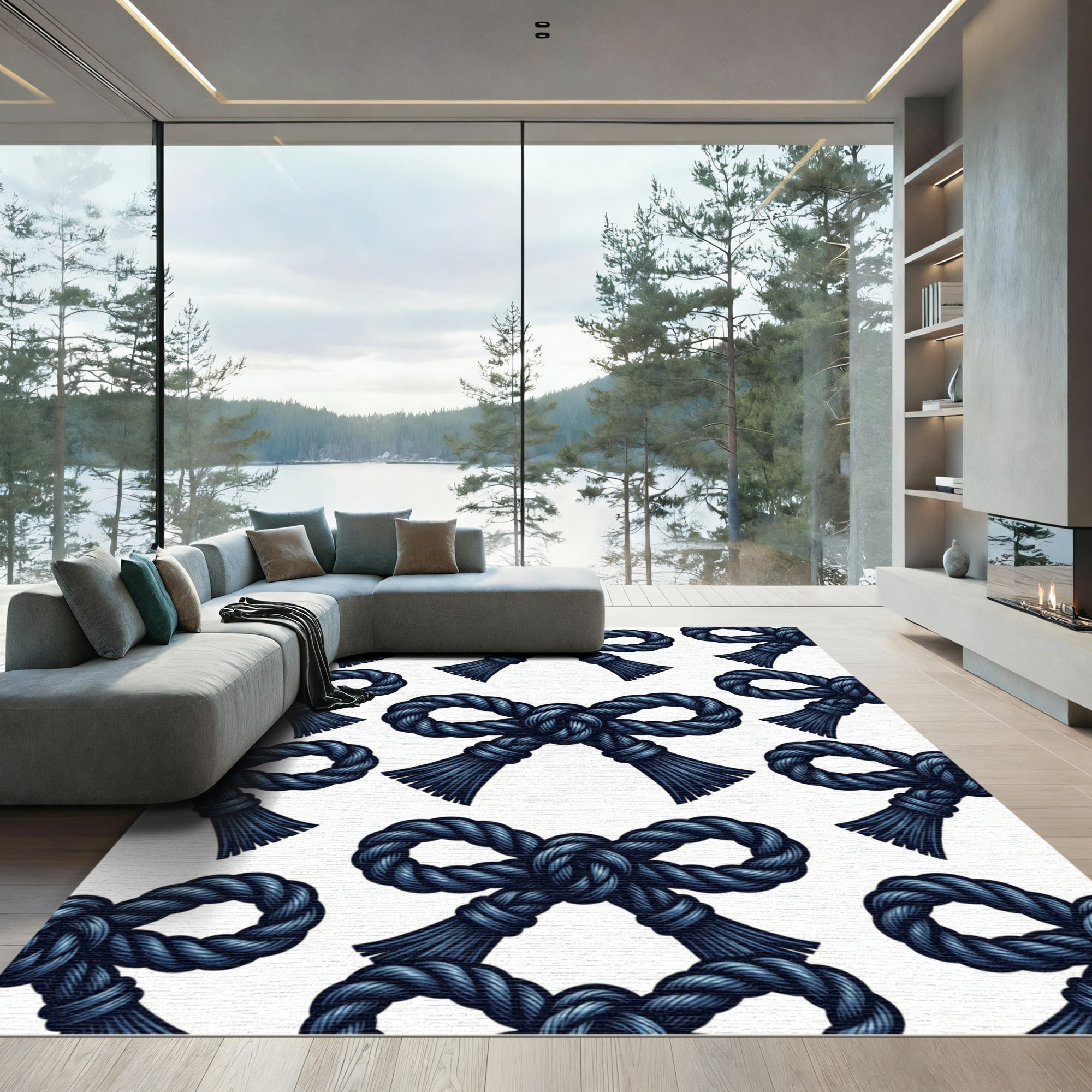 Navy Nautical Rope Knot Bow Rug