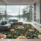 Elegant Cameo Floral Teal Gold Trellis Rug
