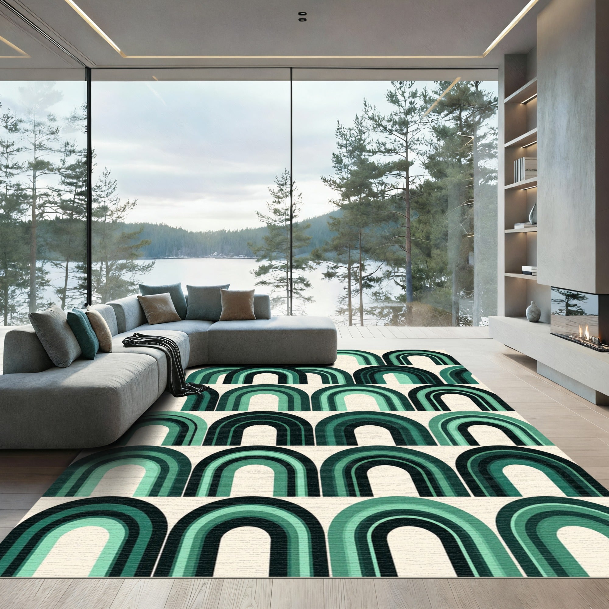 Midcentury Emerald Arch Geometric Rug