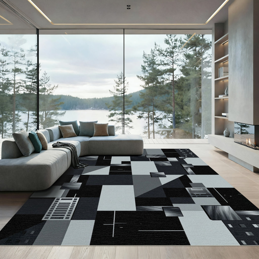 Monochromatic Abstract Geometric Composition Rug
