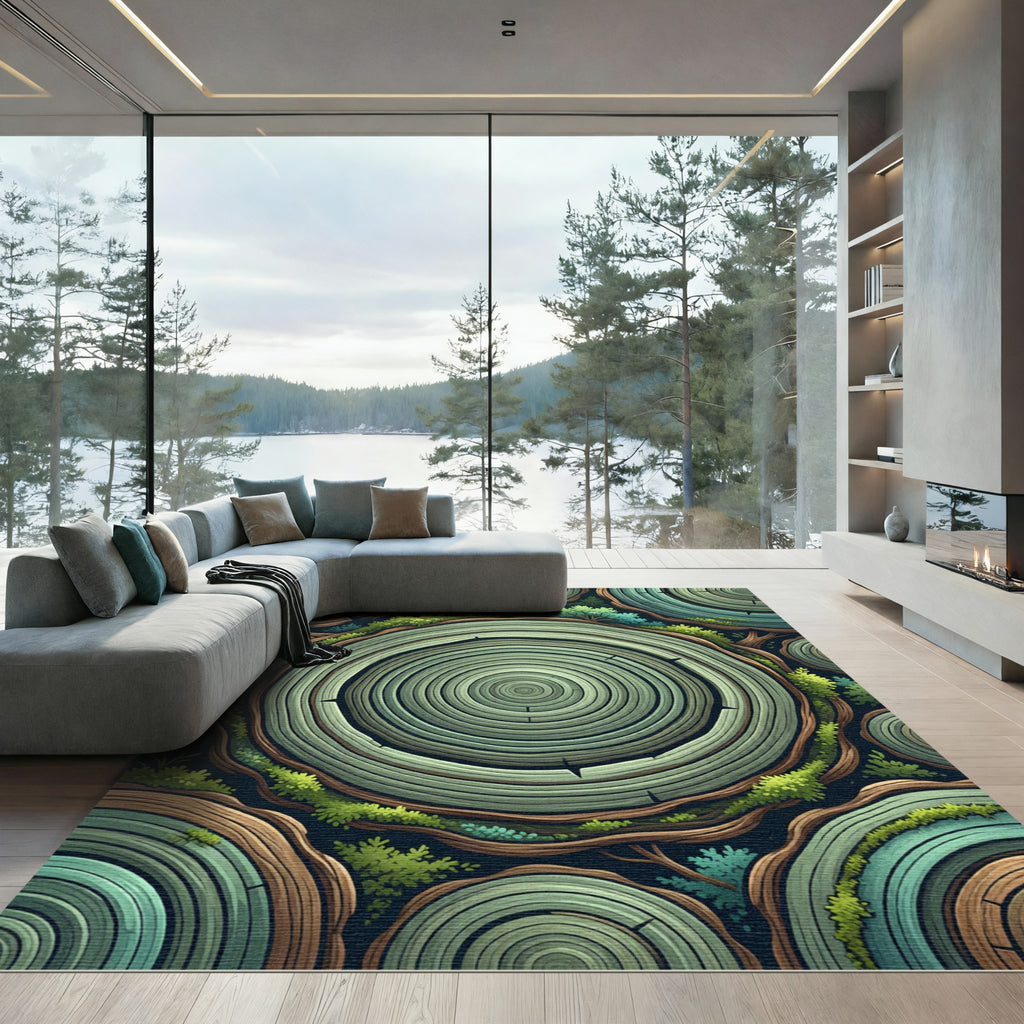 Green Wood Grain Forest Life Rug