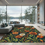 Orange Poppy and Daisy Botanical Meadow Rug