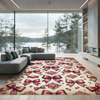 Romantic Dusty Pink Bow and Heart Illustration Rug
