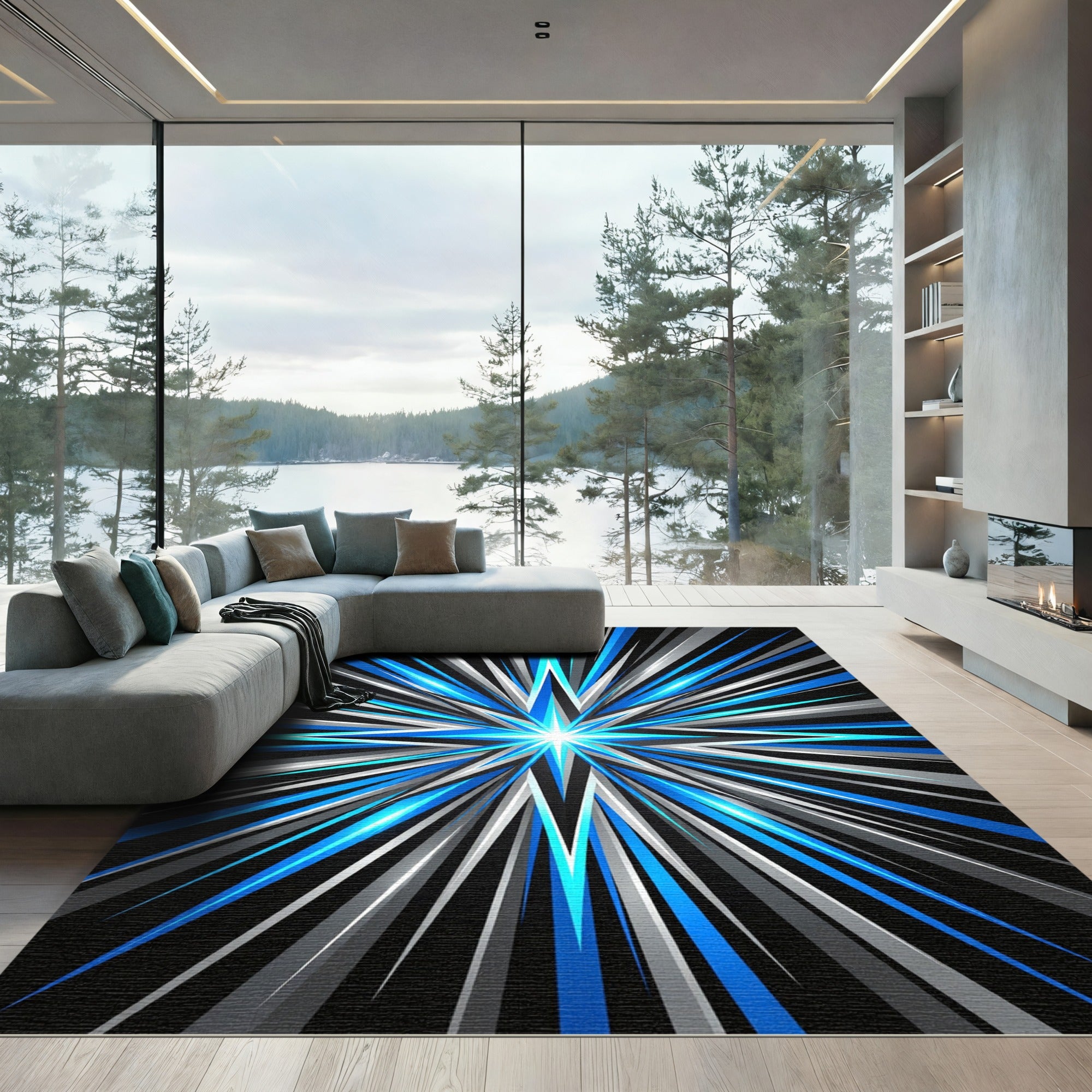 Radiant Electric Blue Geometric Starburst Rug