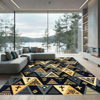 Gold and Charcoal Geometric Aztec Area Rug