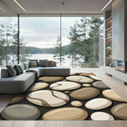 Earthy Stone and Mushroom Pebble Composition Rug