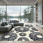 Monochrome Gray Sculptural Radial Floral Rug