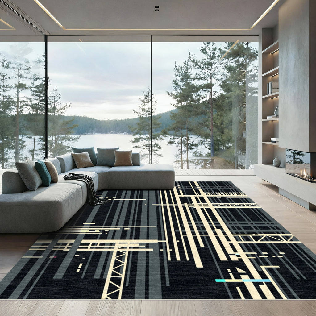 Minimalist Architectural Monochrome Grid Rug