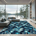 Deep Blue Hexagon Geometric Abstract Rug