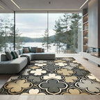 Neutral Tone Quatrefoil Geometric Medallion Rug