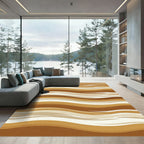 Earthy Brown Abstract Wavy Layered Rug