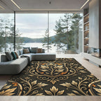 Gilded Foliage Ornate Black Shield Crest Rug