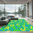Groovy Yellow Blue Alphabet Scatter Rug