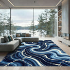 Deep Blue Swirl Marble Lightning Rug