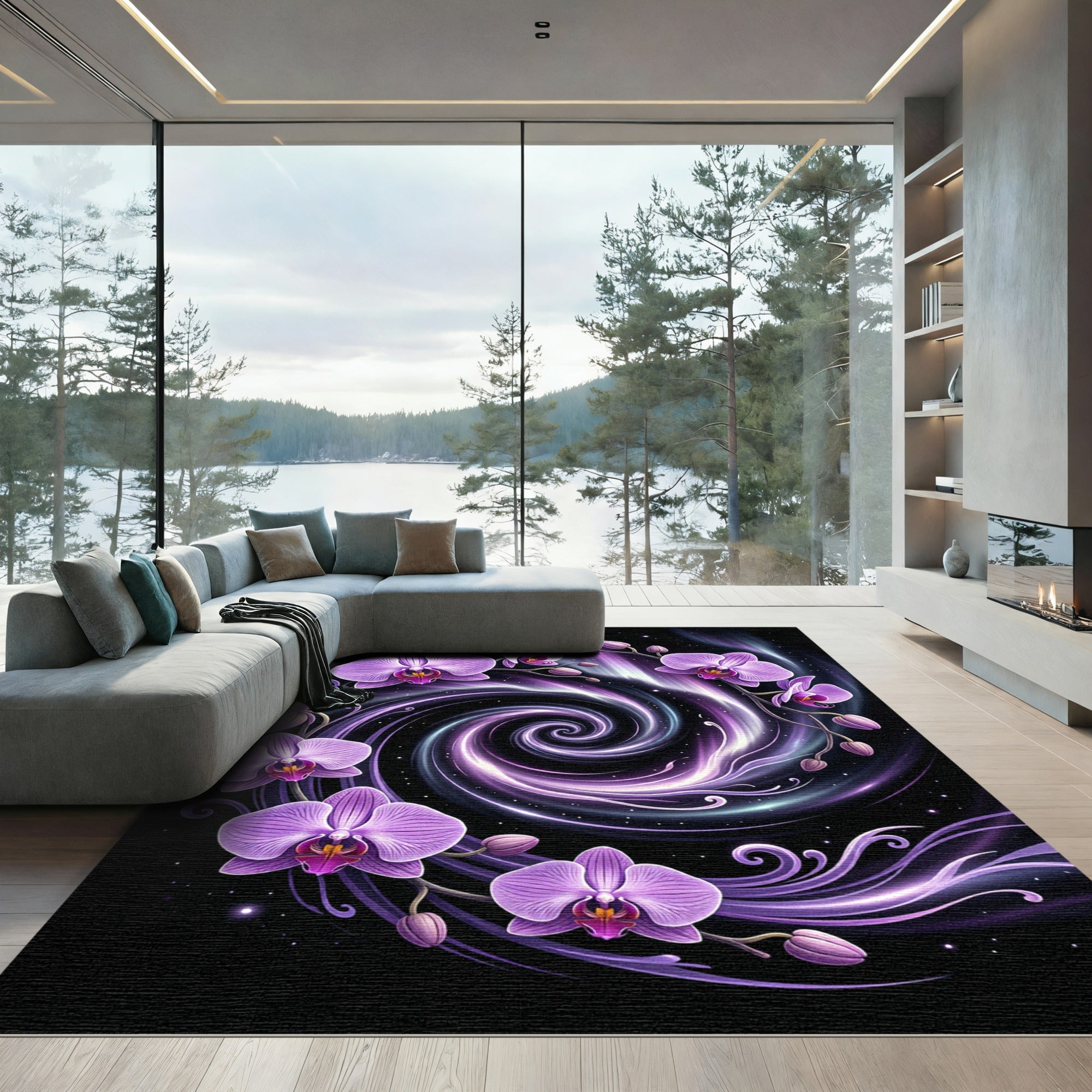 Celestial Orchid Purple Spiral Galaxy Rug